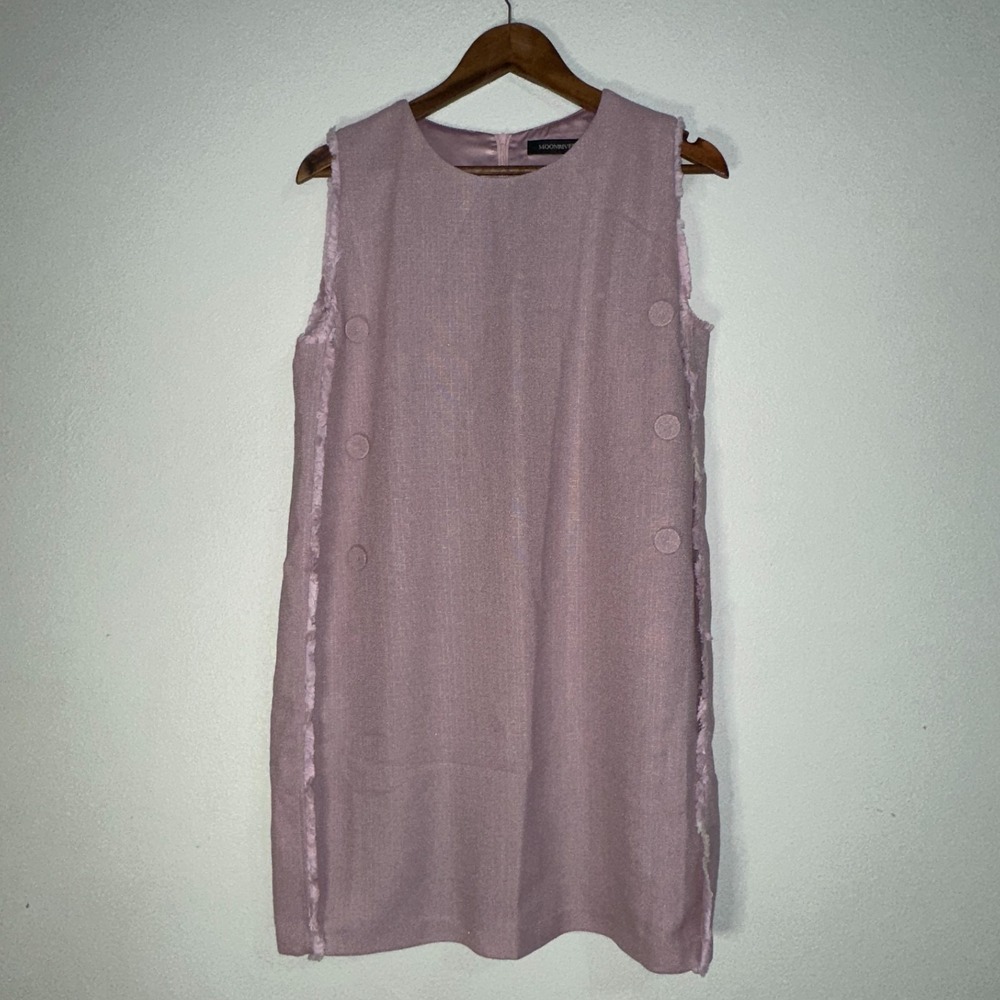 Moon River Women's Mini Dress Light Pink with Frayed Edges Button Details size L